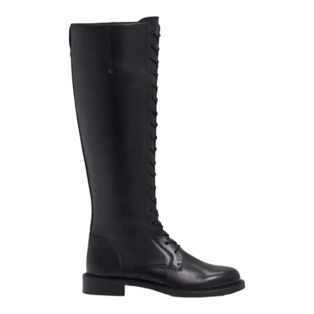 Sam‎ Edelman Black Leather Nance Knee-High Lace-Up Boots Size 6.5